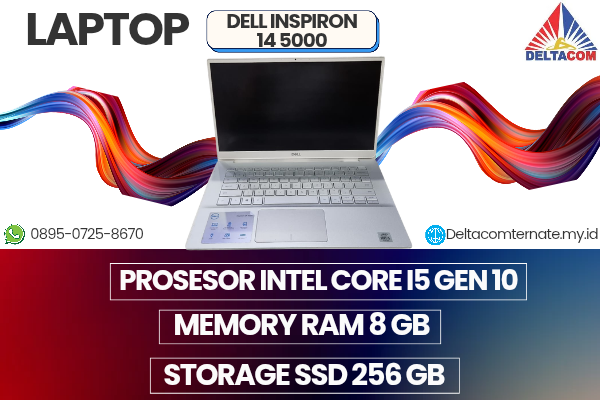 DELL INSPIRON 14 [5000] , TYPE BARU BODY SLIM, PROSESOR INTEL CORE I5 GEN 10 MEMORY RAM 8 GB STORAGE SSD 256 GB DISPLAY 14 INCH MULUS , WARNAH SILVER